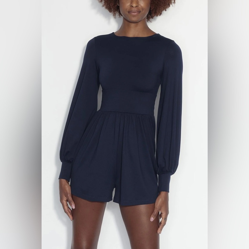 Susana Monaco Open Back Puff Sleeve Romper Sz XS in Midnight Navy